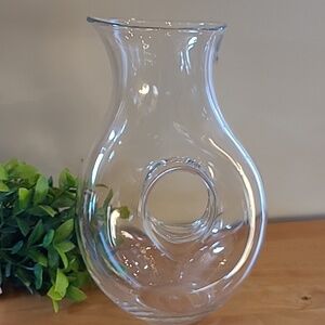 HANDBLOWN Clear Glass Water or Wine Decanter with Donut Hole Detail